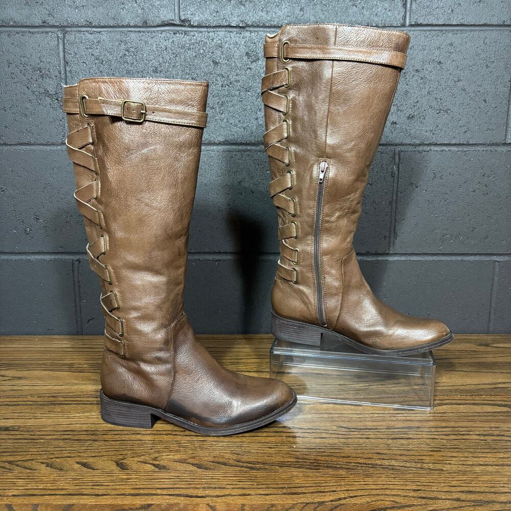 Yellow Box Katheron Women’s Tall Leather Riding Boots Brown Knee High 8.5